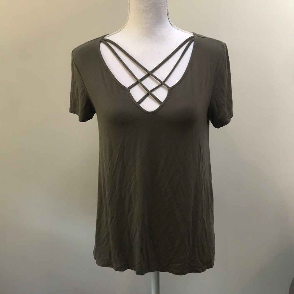 Women's Olive Strappy V-Neck Tee
